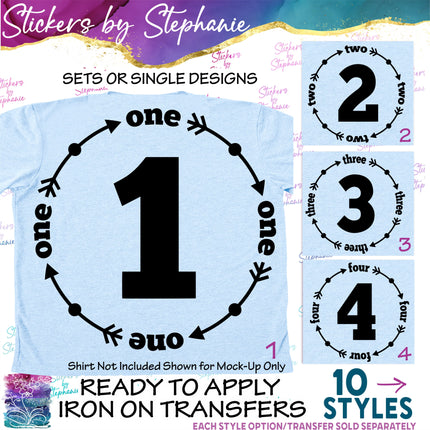 (s03-480) Number Age Arrow 1 2 Iron-On Transfer or Sticker