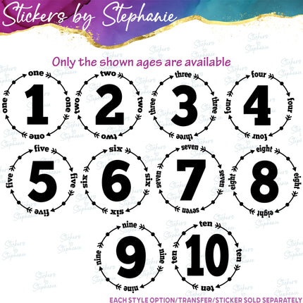 (s03-480) Number Age Arrow 1 2 Iron-On Transfer or Sticker