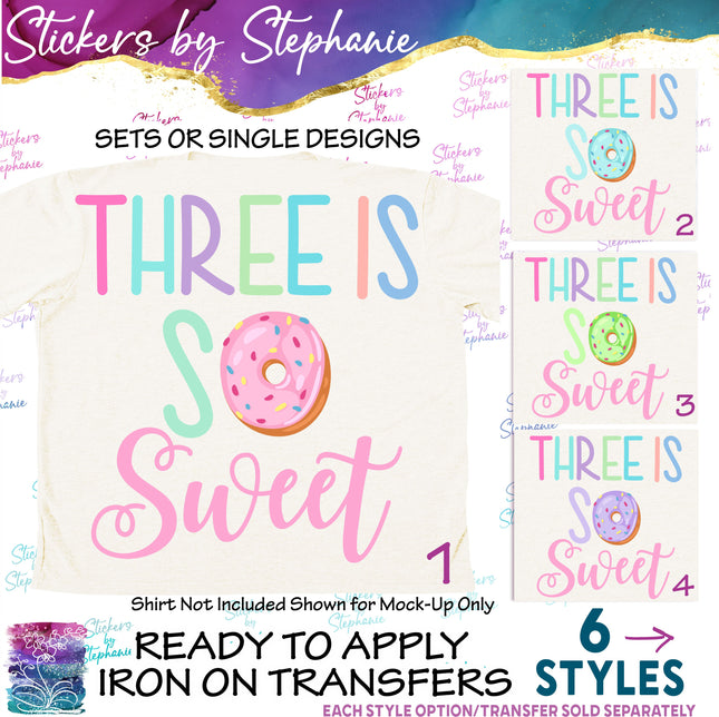 (s04-183) Three is So Sweet Donut Iron-On Transfer