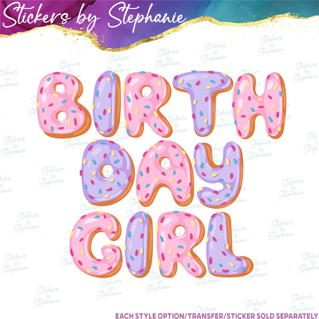 (s04-186) Birthday Girl Donut Letters Iron-On Transfer