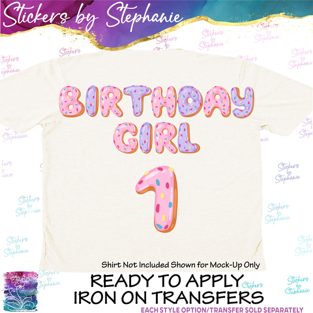 (s04-187) Birthday Girl 1 Donut Letters Iron-On Transfer