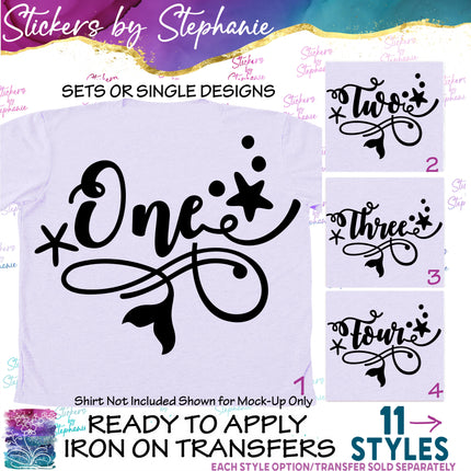 (s03-488) Mermaid Tail One Two Iron-On Transfer or Sticker