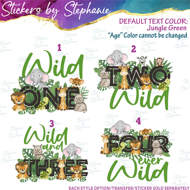 (s04-188) Wild One, Two, Three, Four Safari Animals Iron-On Transfer