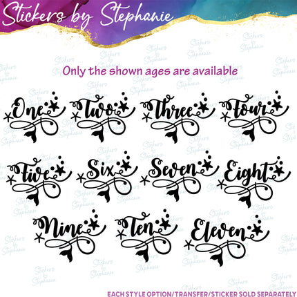 (s03-488) Mermaid Tail One Two Iron-On Transfer or Sticker