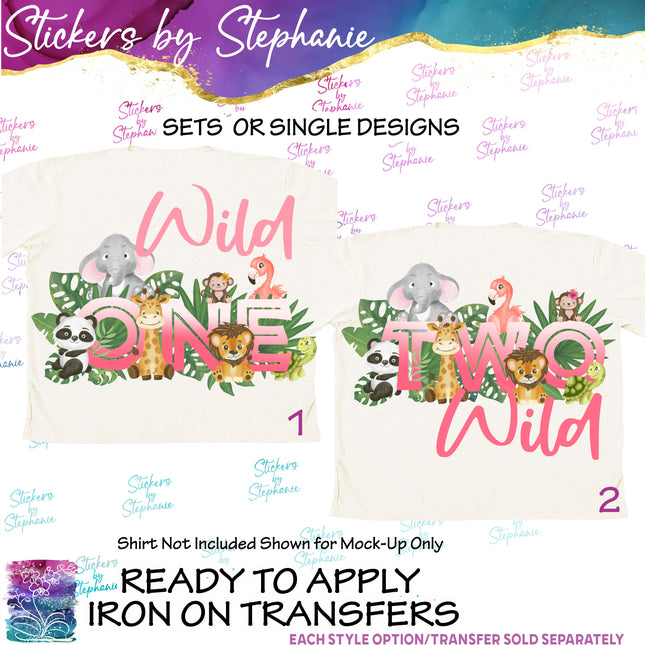 (s04-189) Wild One, Two Safari Animals Iron-On Transfer