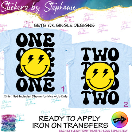 (s03-492) One Two Smiley Face Emoji Iron-On Transfer