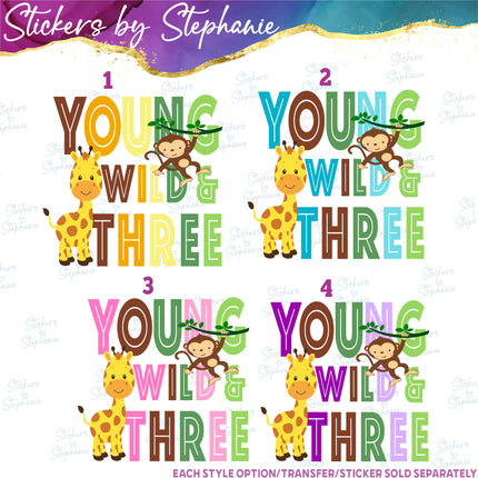 (s04-192) Young Wild Three Giraffe Monkey Iron-On Transfer