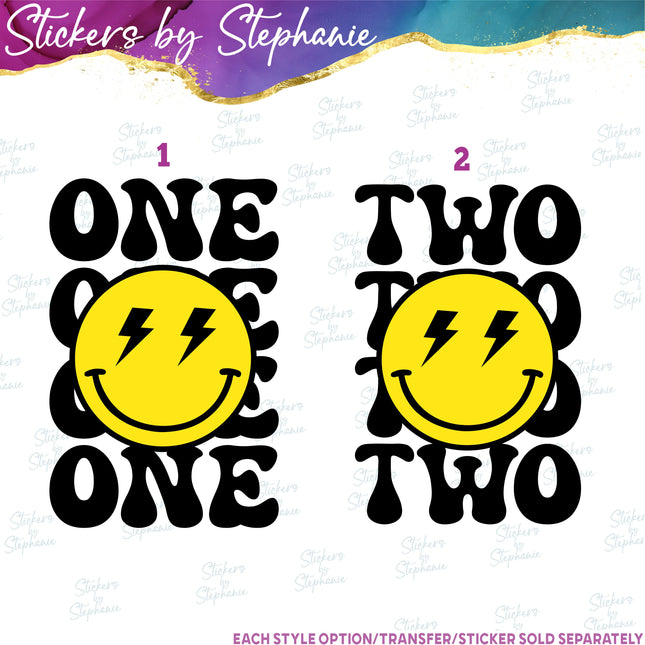 (s03-492) One Two Smiley Face Emoji Iron-On Transfer
