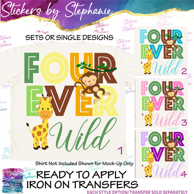 (s04-193) Four Ever Wild Giraffe Monkey Iron-On Transfer