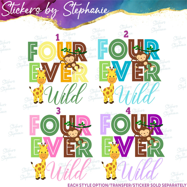 (s04-193) Four Ever Wild Giraffe Monkey Iron-On Transfer