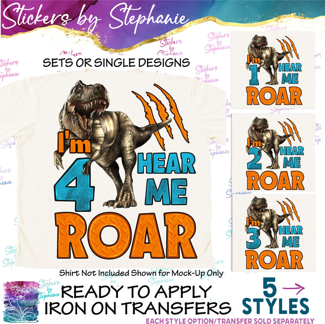 (s04-194) Dinosaur I'm Four Hear Me Roar Iron-On Transfer