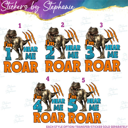 (s04-194) Dinosaur I'm Four Hear Me Roar Iron-On Transfer
