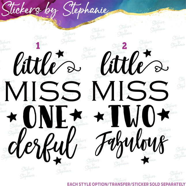 (s03-494) Little Miss One derful Two Fabulous Iron-On Transfer or Sticker