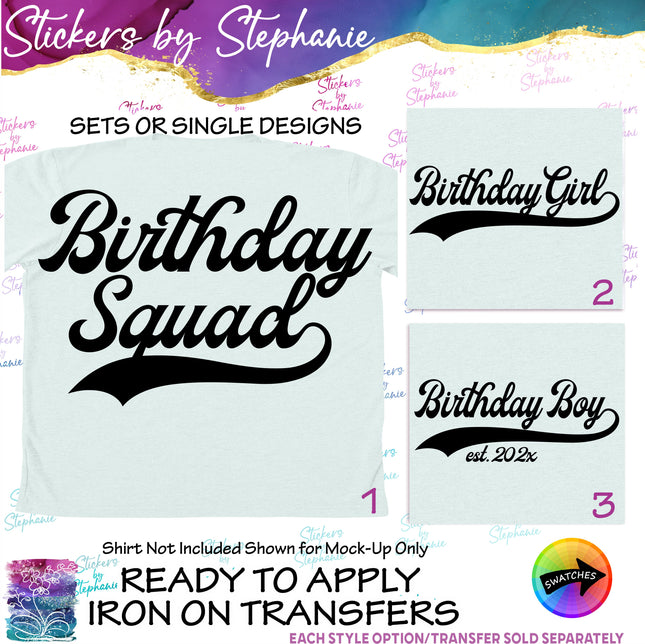 (s03-496) Birthday Squad Boy Girl Iron-On Transfer