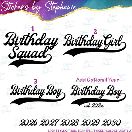 (s03-496) Birthday Squad Boy Girl Iron-On Transfer