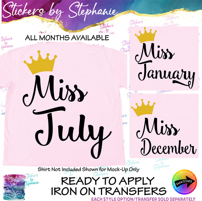 (s03-502) Miss Birth Month Iron-On Transfer