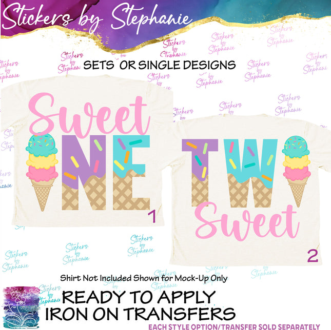 (s04-202) Sweet One, Two Sweet Ice Cream Cone Iron-On Transfer