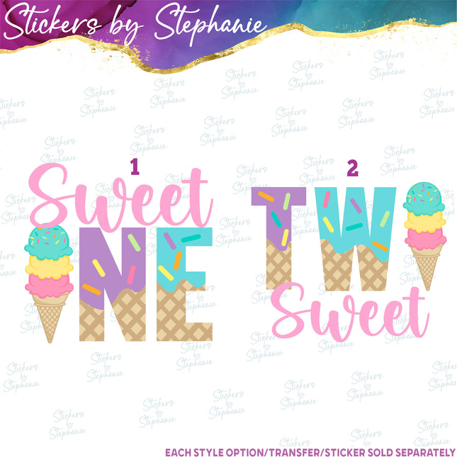 (s04-202) Sweet One, Two Sweet Ice Cream Cone Iron-On Transfer