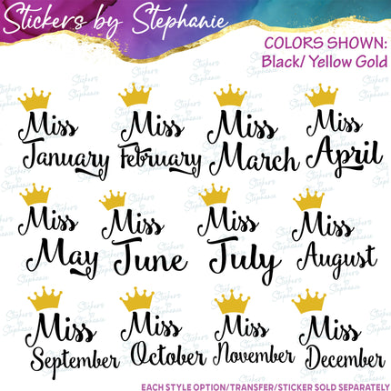 (s03-502) Miss Birth Month Iron-On Transfer