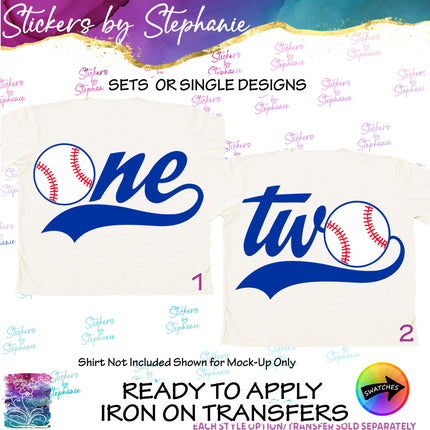 (s03-503) One Two Baseball Iron-On Transfer