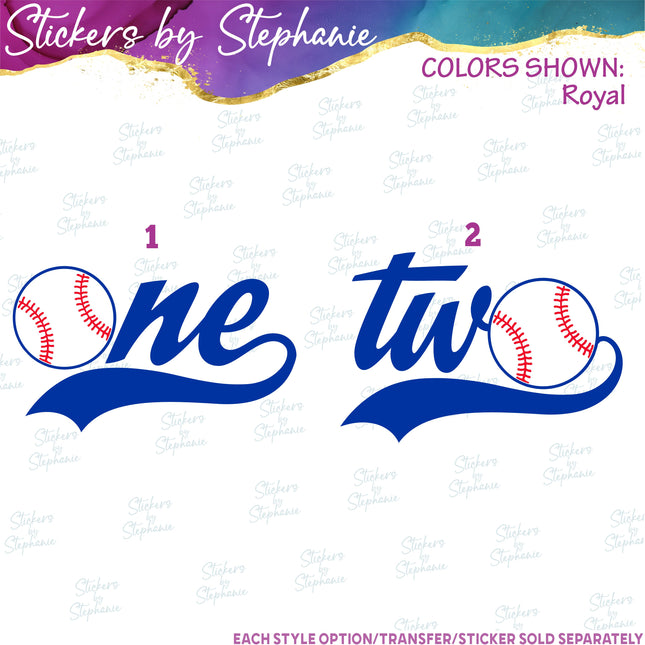 (s03-503) One Two Baseball Iron-On Transfer