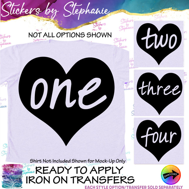 (s03-505) Heart Age One Two Iron-On Transfer or Sticker