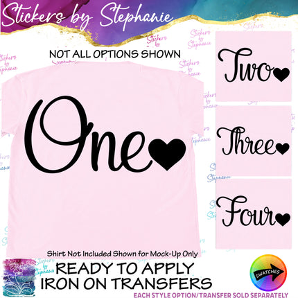 (s03-506) Age Number Heart One Two Iron-On Transfer