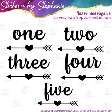 (s03-508) Heart Arrow Number Age One Two Iron-On Transfer