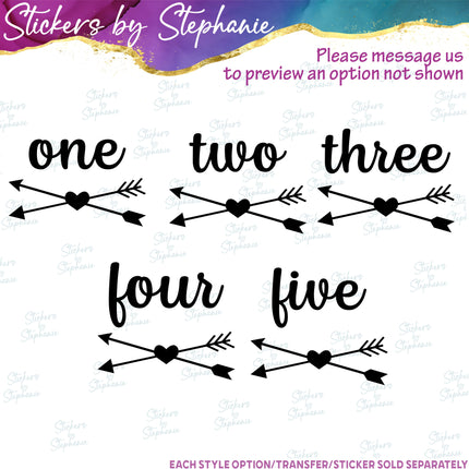(s03-509) Double Heart Arrow Number Age One Two Iron-On Transfer
