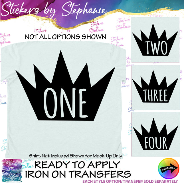 (s03-510) Crown Number Age One Two Iron-On Transfer