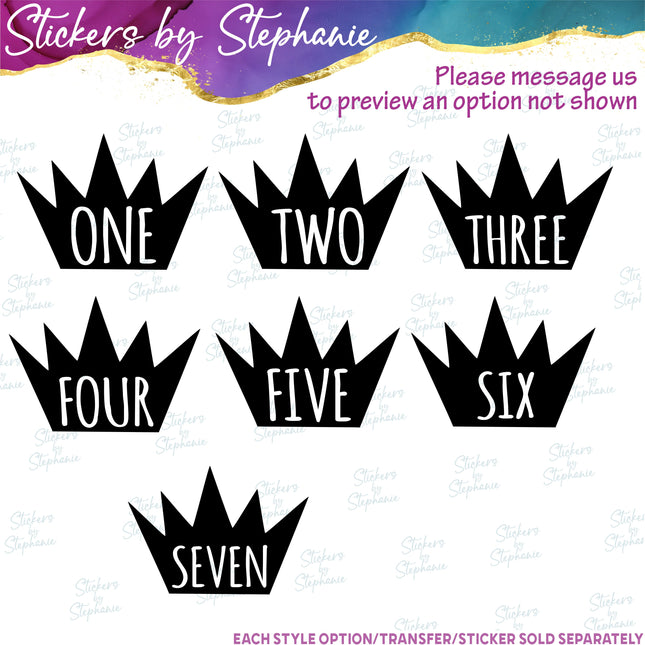 (s03-510) Crown Number Age One Two Iron-On Transfer