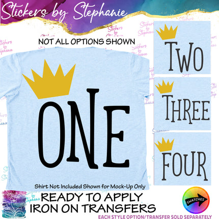 (s03-511) Crown Number Age One Two Iron-On Transfer