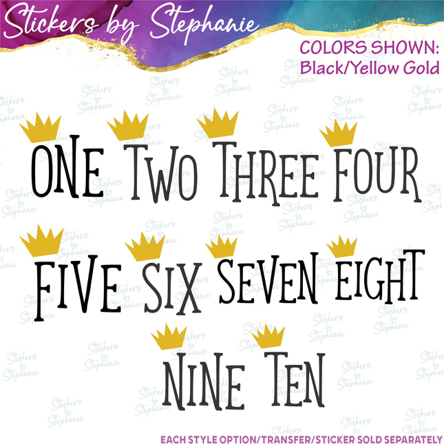 (s03-511) Crown Number Age One Two Iron-On Transfer