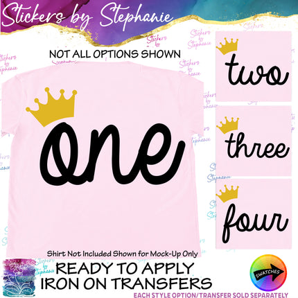 (s03-512) Crown Number Age One Two Iron-On Transfer