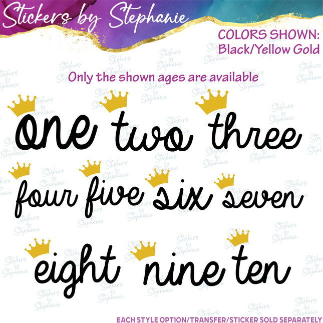 (s03-512) Crown Number Age One Two Iron-On Transfer