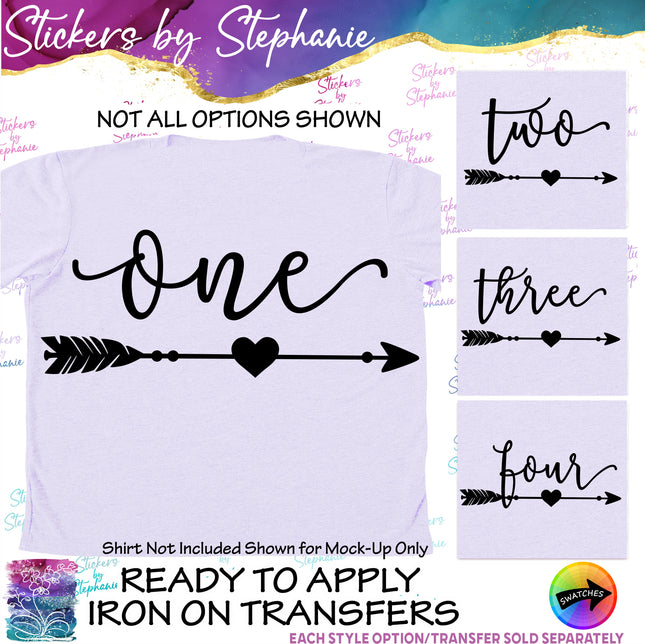 (s03-513) Heart Arrow One Two Iron-On Transfer