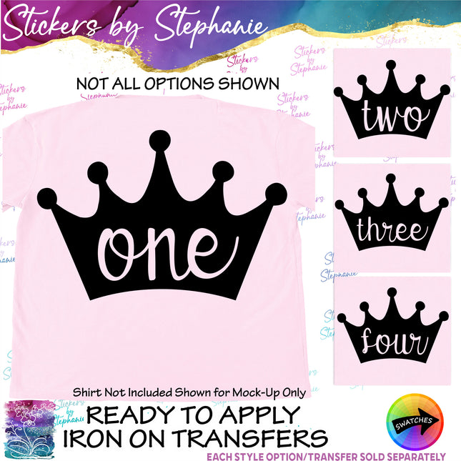 (s03-515) Crown Number Age One Two Iron-On Transfer