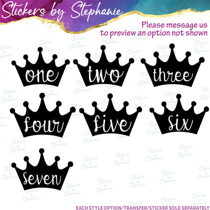(s03-515) Crown Number Age One Two Iron-On Transfer