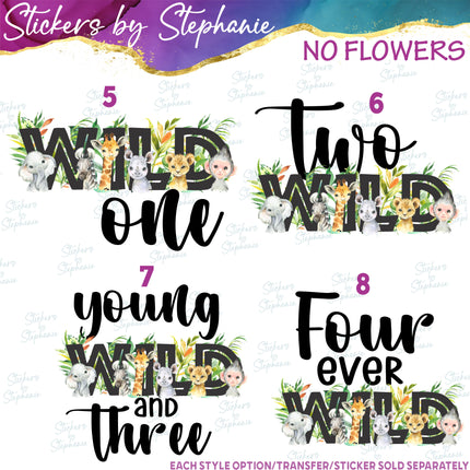 (s04-215) Wild One, Two, Three, Four Safari Animals Iron-On Transfer