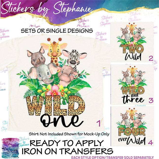 (s04-216) Wild One, Two, Three, Four Safari Animals Iron-On Transfer
