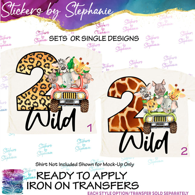 (s04-218) 2 Wild Safari Animals Jeep Iron-On Transfer