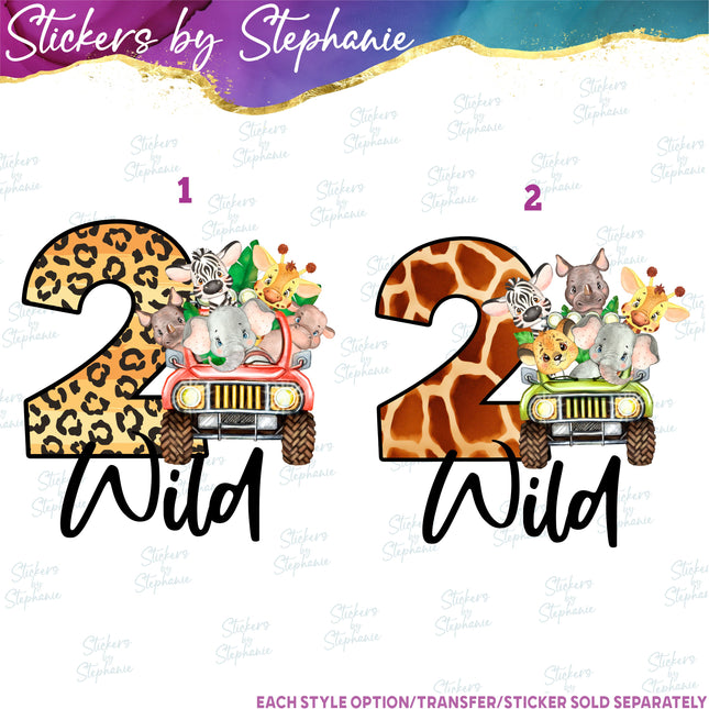 (s04-218) 2 Wild Safari Animals Jeep Iron-On Transfer
