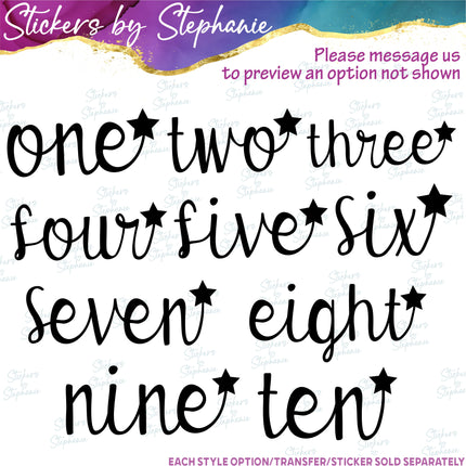 (s03-518) Script Number Age Star One Two Iron-On Transfer