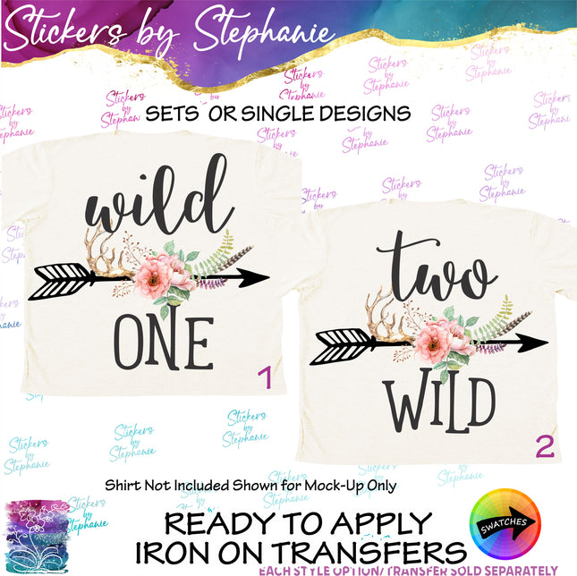 (s04-220) Wild One, Two, Flower Arrow Iron-On Transfer