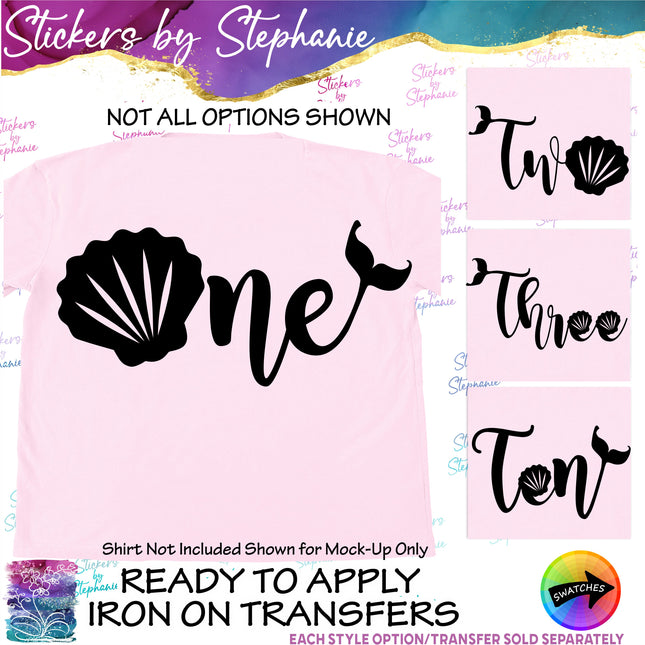 (s03-520) Mermaid Tail Shell One Two Iron-On Transfer