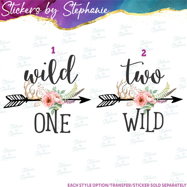 (s04-220) Wild One, Two, Flower Arrow Iron-On Transfer