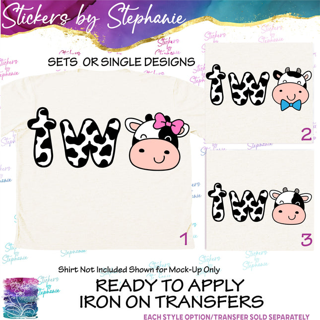 (s04-222) Two Cow Face Iron-On Transfer