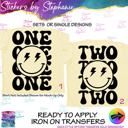 (s03-523) One Two Smiley Face Emoji Iron-On Transfer