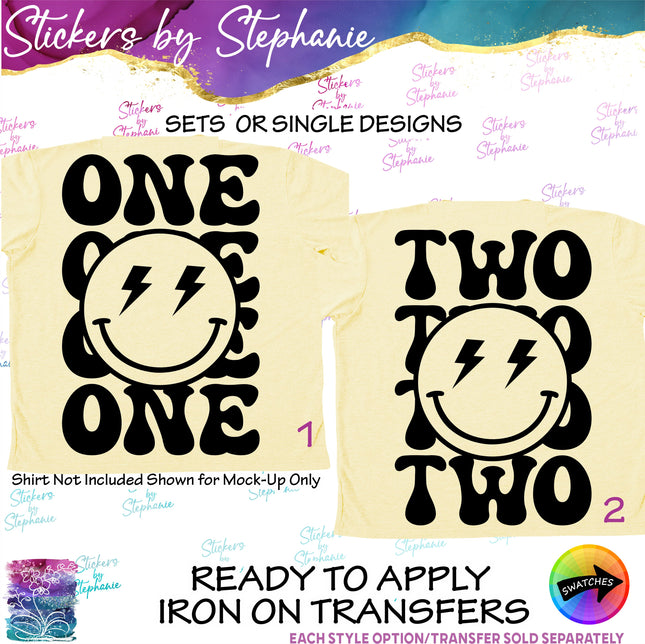 (s03-523) One Two Smiley Face Emoji Iron-On Transfer