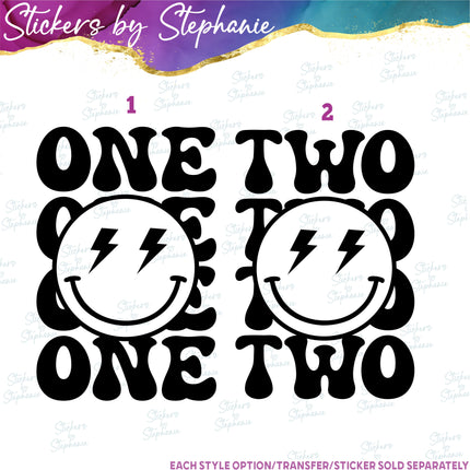 (s03-523) One Two Smiley Face Emoji Iron-On Transfer